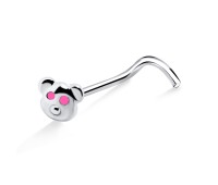 Teddy Bear Silver Curved Nose Stud NSKB-360CL